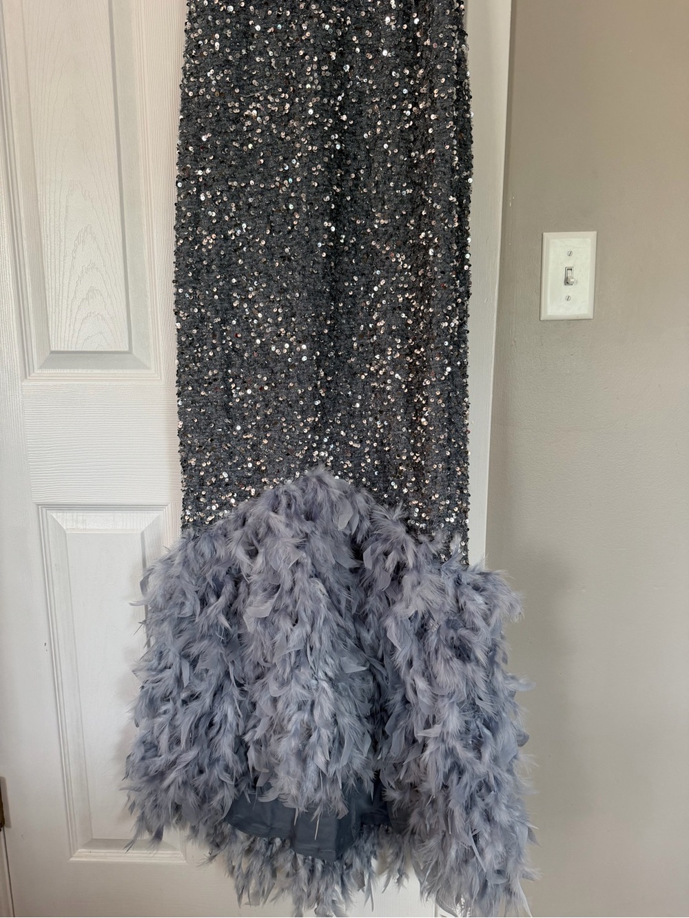 Fashion Nova Grey Full Sequin Fur Maxi Dress Mock Neck - Picture 8 of 12